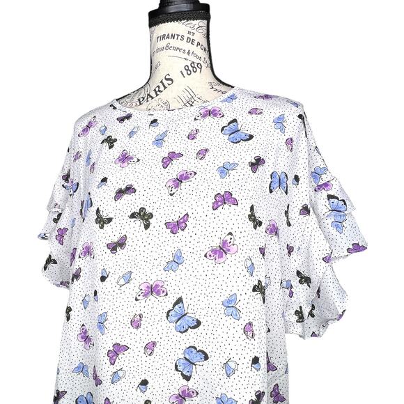 Como Black (M) Ruffle Hem Tie Side Open Upper Back Butterfly Top Blouse - Picture 7 of 12